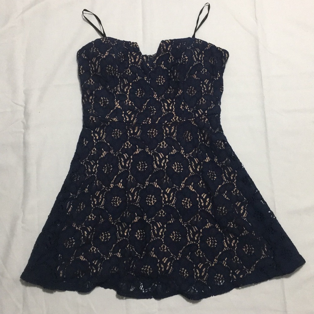 Navy Blue lace dress w/ a cream underneath